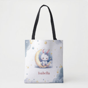 niedlicher weißer Hase auf dem Mond Tasche