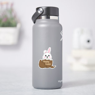Niedlicher Weißer Hase im Schokoladeneier glücklic Aufkleber