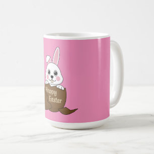 Niedlicher Weißer Hase im Schokoladeneier glücklic Kaffeetasse