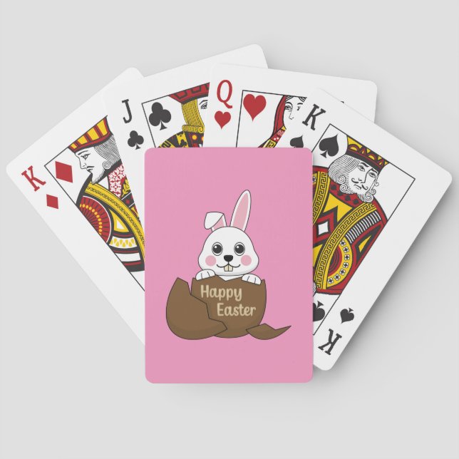 Niedlicher Weißer Hase im Schokoladeneier glücklic Spielkarten (Rückseite)