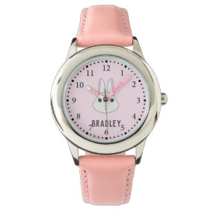 Niedlicher weißer Hase in Rosa Armbanduhr