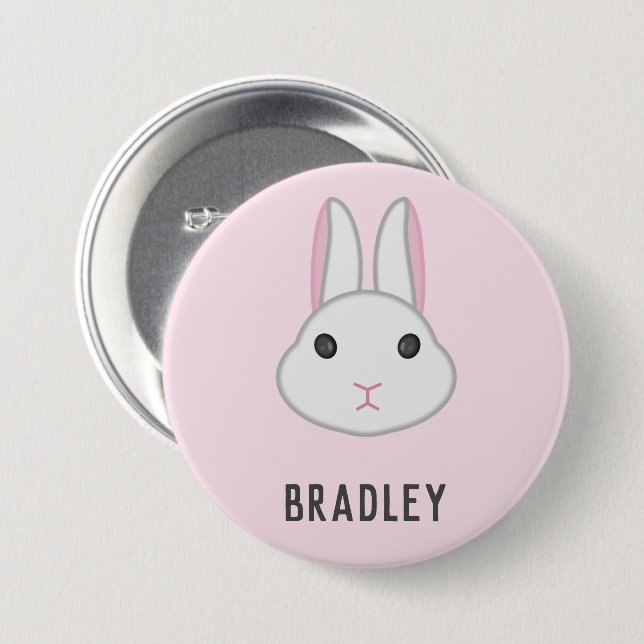 Niedlicher weißer Hase in Rosa Button (Vorne & Hinten)