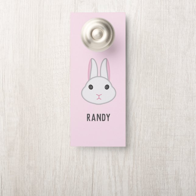 Niedlicher weißer Hase in Rosa Türanhänger (Auf Knauf)