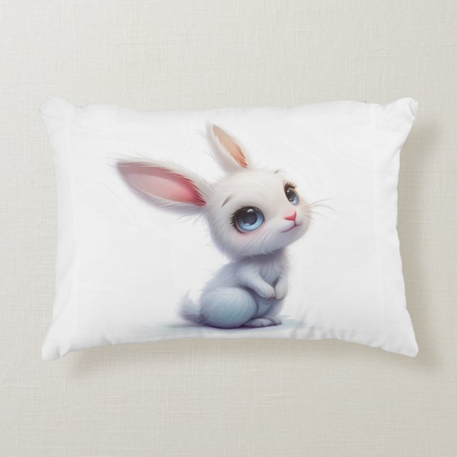 Niedlicher Weißer Hase mit blauen Augen Dekokissen (Vorderseite)