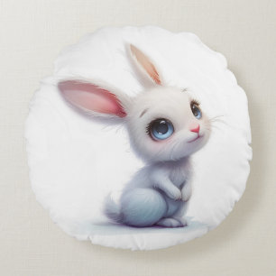 Niedlicher Weißer Hase mit blauen Augen Rundes Kissen