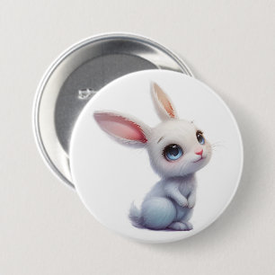 Niedlicher weißer Hase mit großen blauen Augen Button