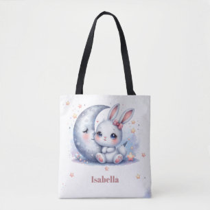 niedlicher weißer Hase und Mond Tasche