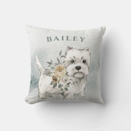 Niedlicher weißer Hund mit Blume | Westie Kissen