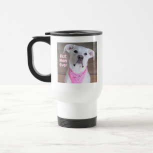 Niedlicher weißer Hund mit rosa Scarf Beste Mama j Reisebecher