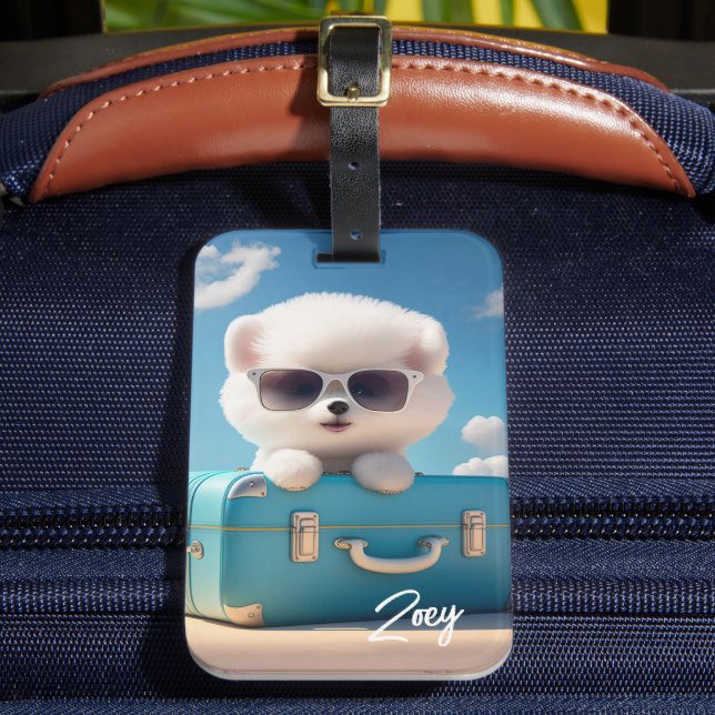 Niedlicher weißer Hund Reisekoffer Personalisierte Gepäckanhänger (Vorderseite Insitu 2)