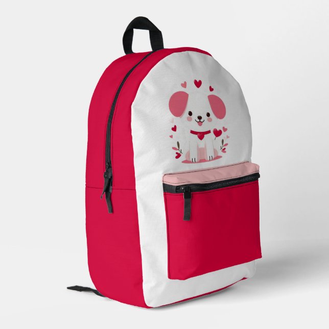 Niedlicher, weißer Hündchen Bedruckter Rucksack (Rückseitige Ecke links)