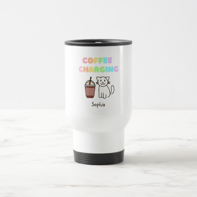 Niedlicher weißer Kaffee Coffein Rainbow Reisebecher (Mittel)