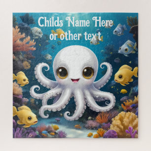Niedlicher weißer Kraken unter dem Meer lächelnd