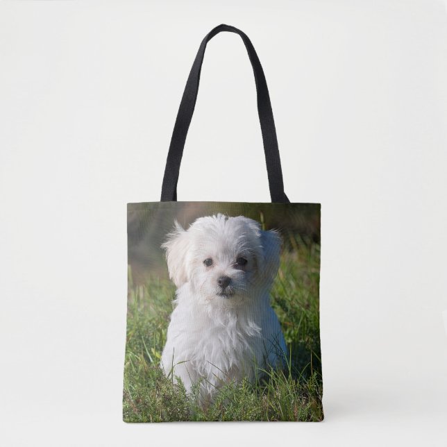 Niedlicher weißer maltesischer Welpenhund Tasche (Vorderseite)