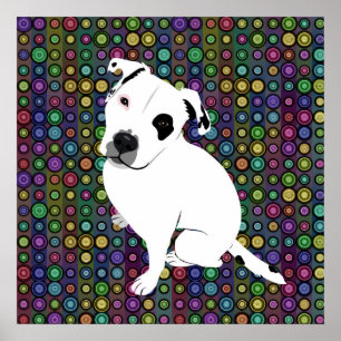 Niedlicher weißer Pitbull Welpe auf Kreis-Muster Poster