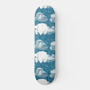 Niedlicher Weißer Polar-Bär Nord Wild Animal Blue  Skateboard