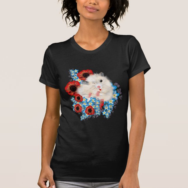 Niedlicher, weißer Riesenhamster in Blume T-Shirt (Vorderseite)