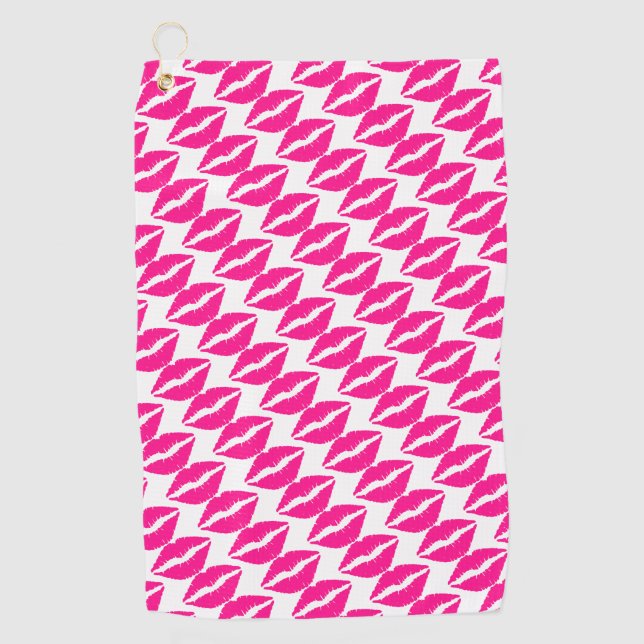 Niedlicher, weißer Rosa Küsse Muster Krawatte Case Golfhandtuch (Vorderseite)
