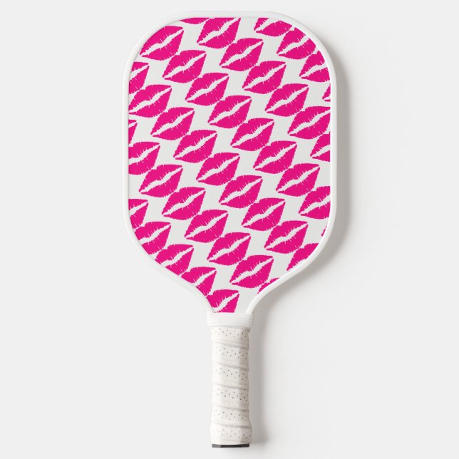 Niedlicher, weißer Rosa Küsse Muster Krawatte Case Pickleball Schläger (Vorderseite)