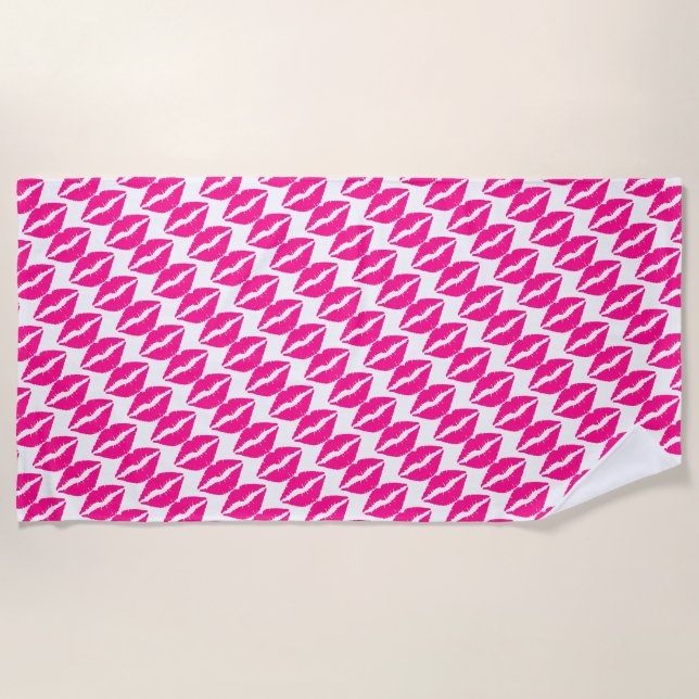 Niedlicher, weißer Rosa Küsse Muster Krawatte Case Strandtuch (Vorderseite)