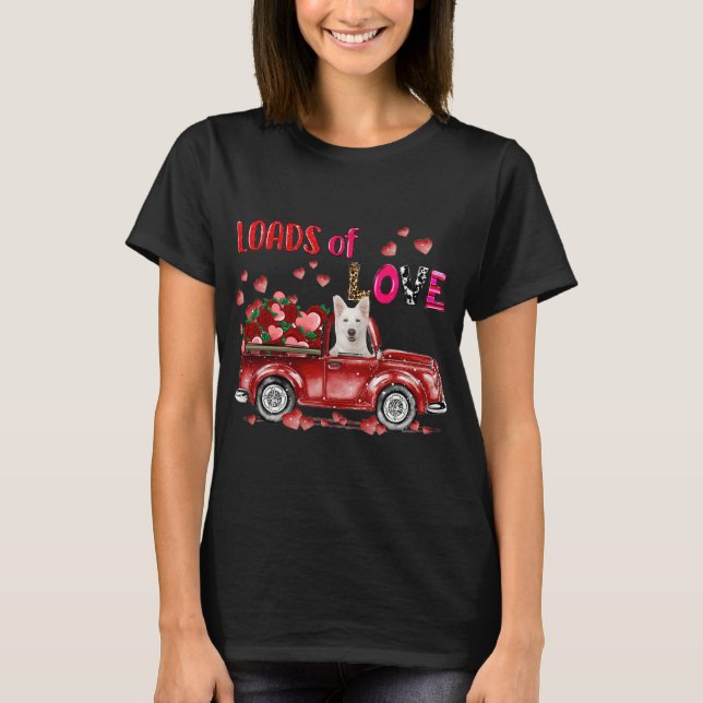 Niedlicher weißer Schäferhund Red Truck H T-Shirt (Vorderseite)