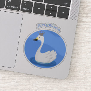 Niedlicher weißer Schwan mit KronenCartoon Aufkleber