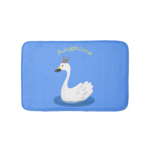 Niedlicher weißer Schwan mit KronenCartoon Badematte