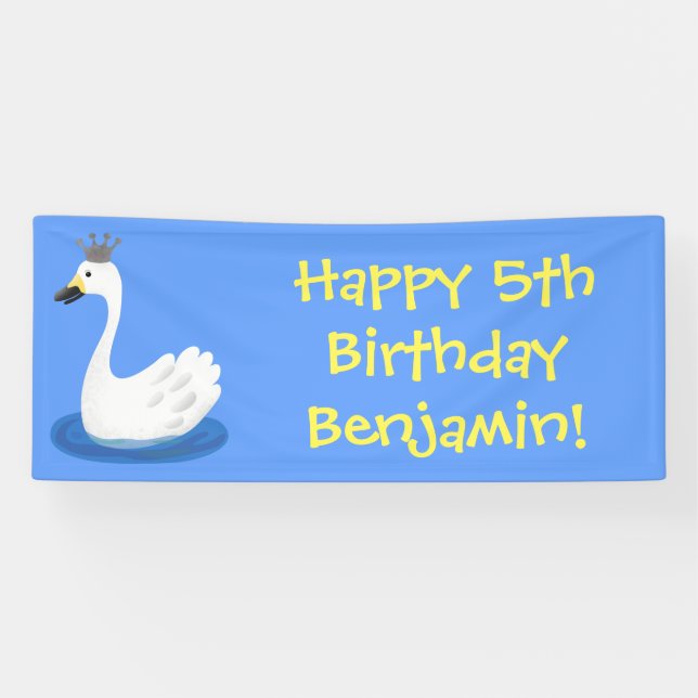 Niedlicher weißer Schwan mit KronenCartoon Banner (Horizontal)