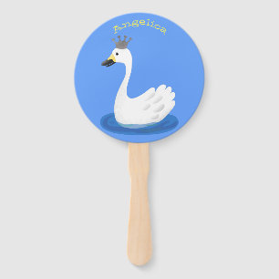 Niedlicher weißer Schwan mit KronenCartoon Fächer