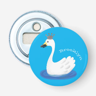 Niedlicher weißer Schwan mit KronenCartoon Flaschenöffner