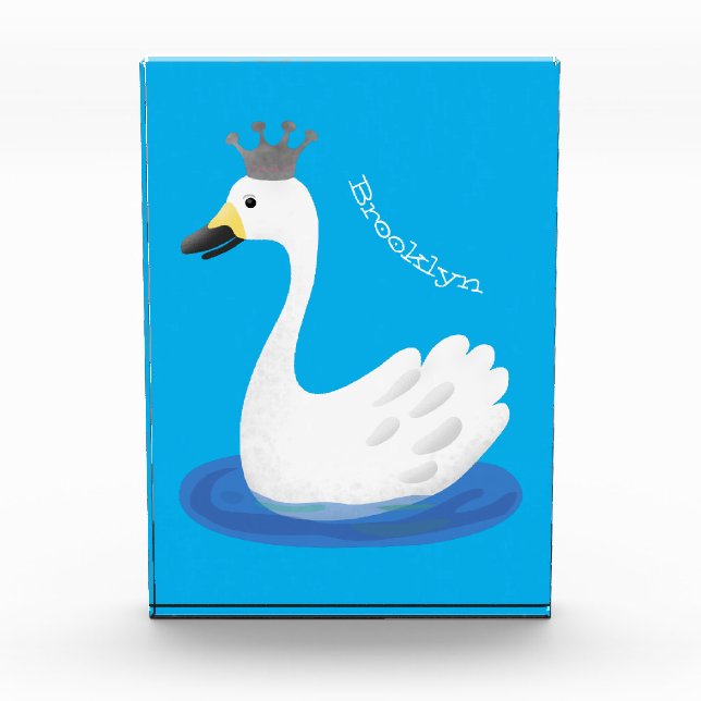 Niedlicher weißer Schwan mit KronenCartoon Fotoblock (Vorderseite)