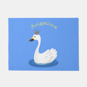 Niedlicher weißer Schwan mit KronenCartoon Fußmatte