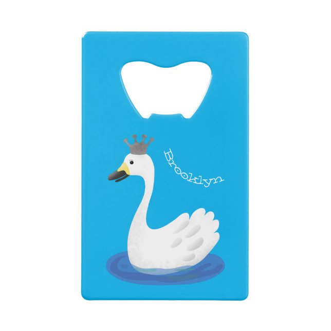 Niedlicher weißer Schwan mit KronenCartoon Geldbeutel Flaschenöffner (Vorderseite)