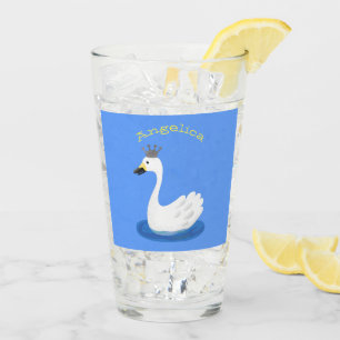 Niedlicher weißer Schwan mit KronenCartoon Glas