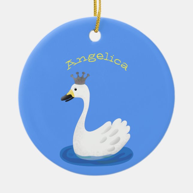 Niedlicher weißer Schwan mit KronenCartoon Keramik Ornament (Vorne)