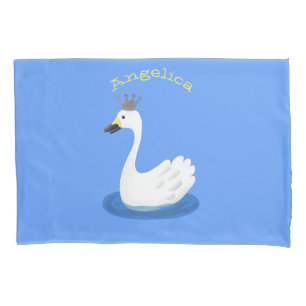 Niedlicher weißer Schwan mit KronenCartoon Kissenbezug