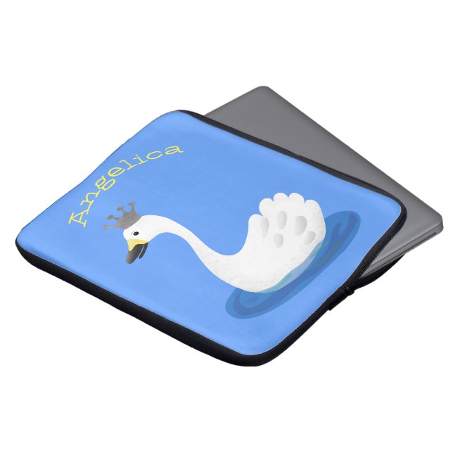 Niedlicher weißer Schwan mit KronenCartoon Laptopschutzhülle (Vorne Oben)