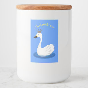 Niedlicher weißer Schwan mit KronenCartoon Lebensmitteletikett
