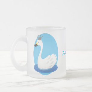 Niedlicher weißer Schwan mit KronenCartoon Mattglastasse