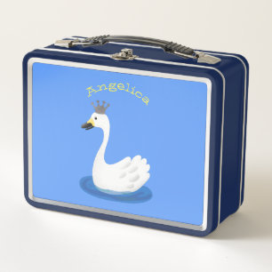 Niedlicher weißer Schwan mit KronenCartoon Metall Brotdose