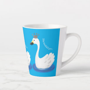 Niedlicher weißer Schwan mit KronenCartoon Milchtasse
