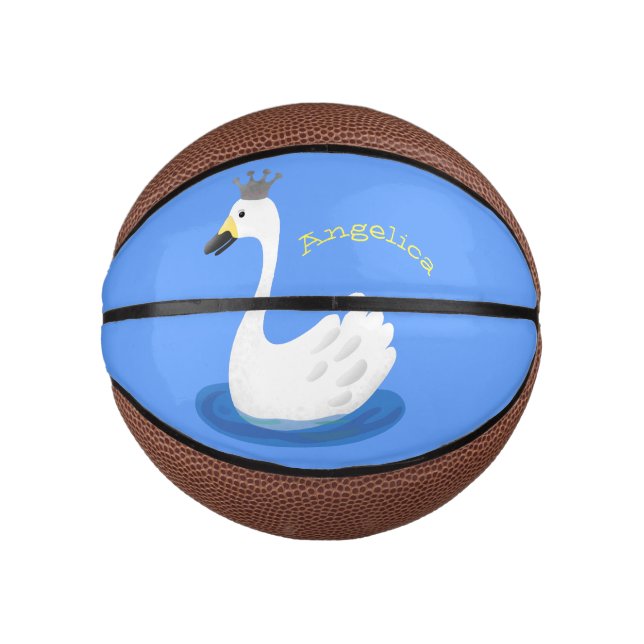 Niedlicher weißer Schwan mit KronenCartoon Mini Basketball (Vorderseite)