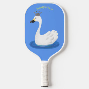 Niedlicher weißer Schwan mit KronenCartoon Pickleball Schläger