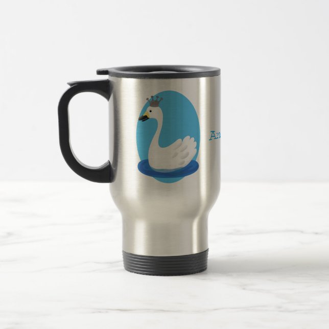 Niedlicher weißer Schwan mit KronenCartoon Reisebecher (Links)