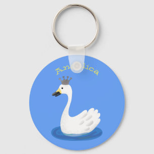 Niedlicher weißer Schwan mit KronenCartoon Schlüsselanhänger