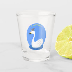 Niedlicher weißer Schwan mit KronenCartoon Schnapsglas