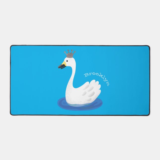 Niedlicher weißer Schwan mit KronenCartoon Schreibtischunterlage (Vorderseite)
