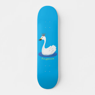 Niedlicher weißer Schwan mit KronenCartoon Skateboard