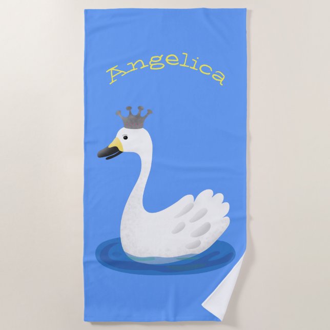 Niedlicher weißer Schwan mit KronenCartoon Strandtuch (Vorderseite)