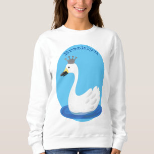 Niedlicher weißer Schwan mit KronenCartoon Sweatshirt